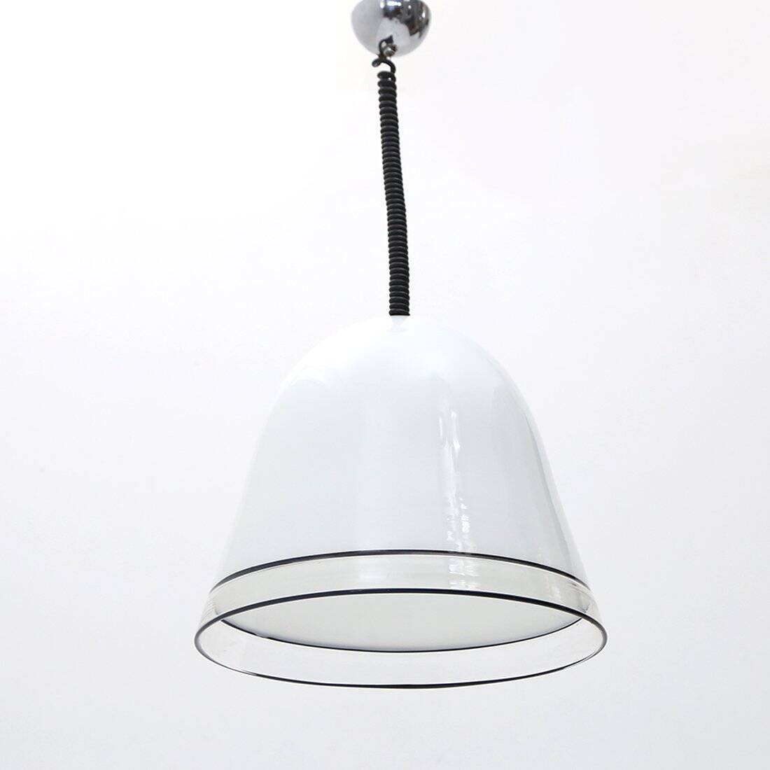 White glass ceiling light with black edges, 1970s.