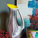 Free-form ceramic vase by R. Dupanier with abstract decoration from the 50s