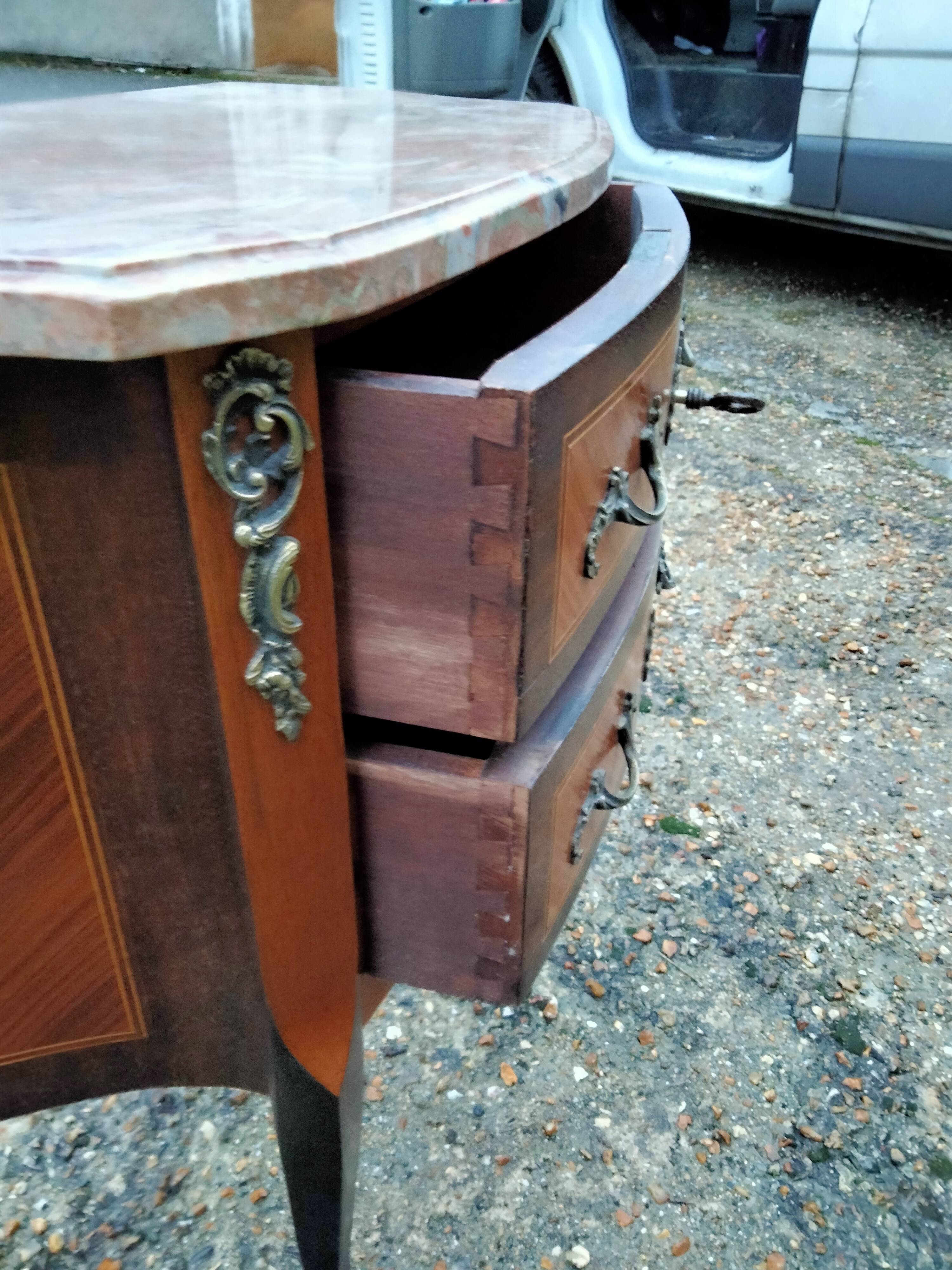 Commode marquetry old style louis xvi vintage marble top xxeme