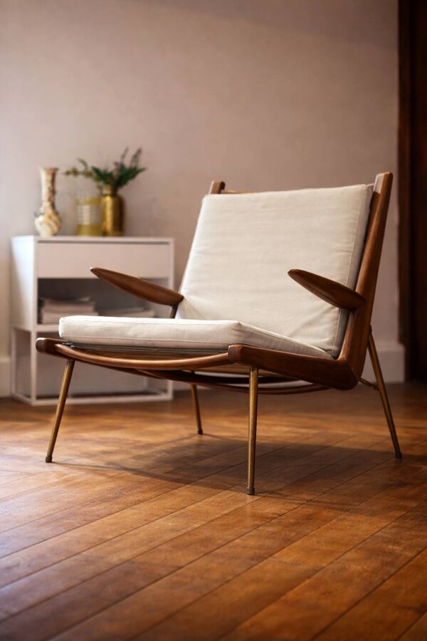 Fauteuil boomerang de peter hvidt & nielsen, original année 50