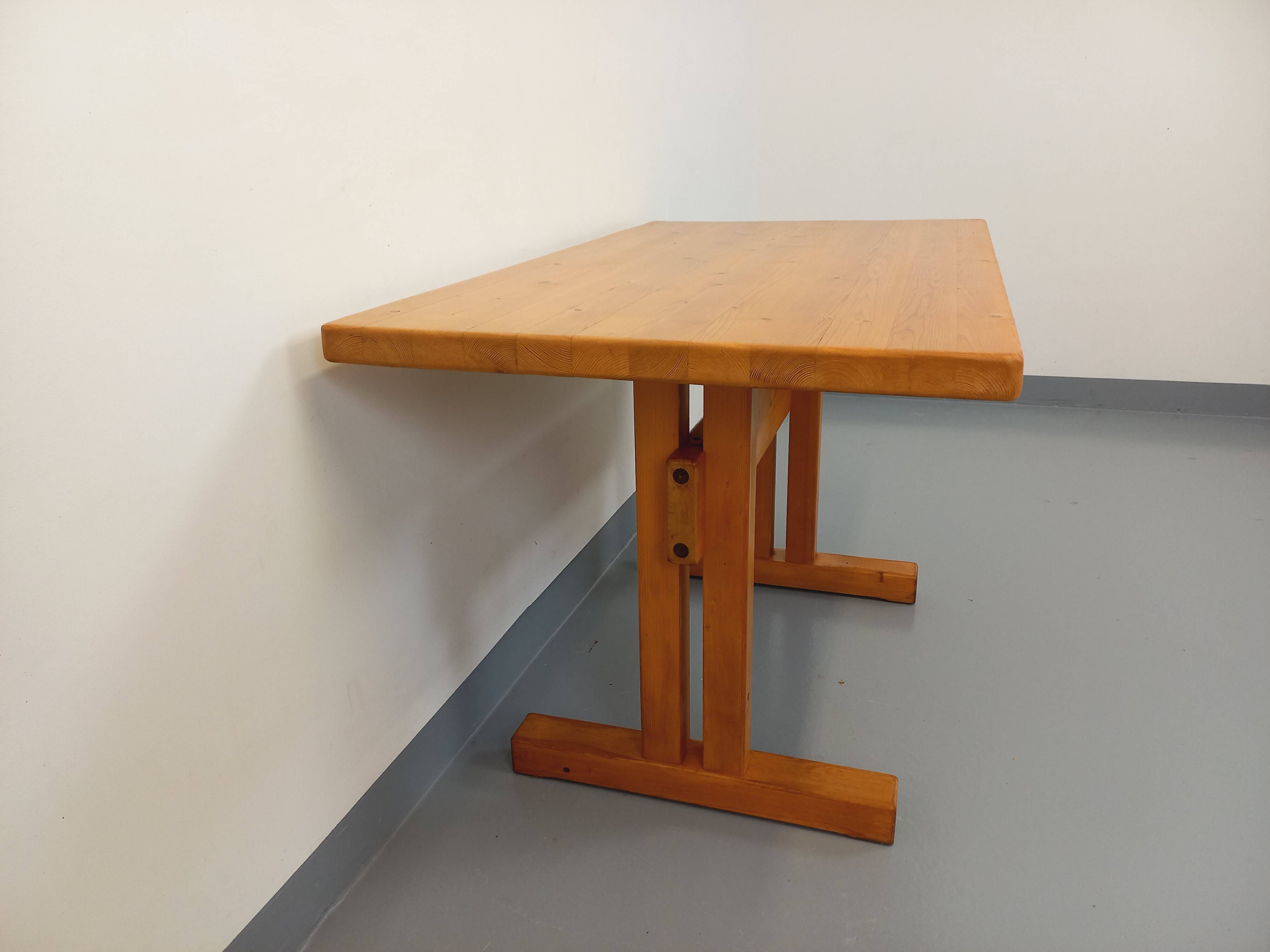 Charlotte Perriand Les Arcs vintage rectangular pine dining table from the 60s 70s