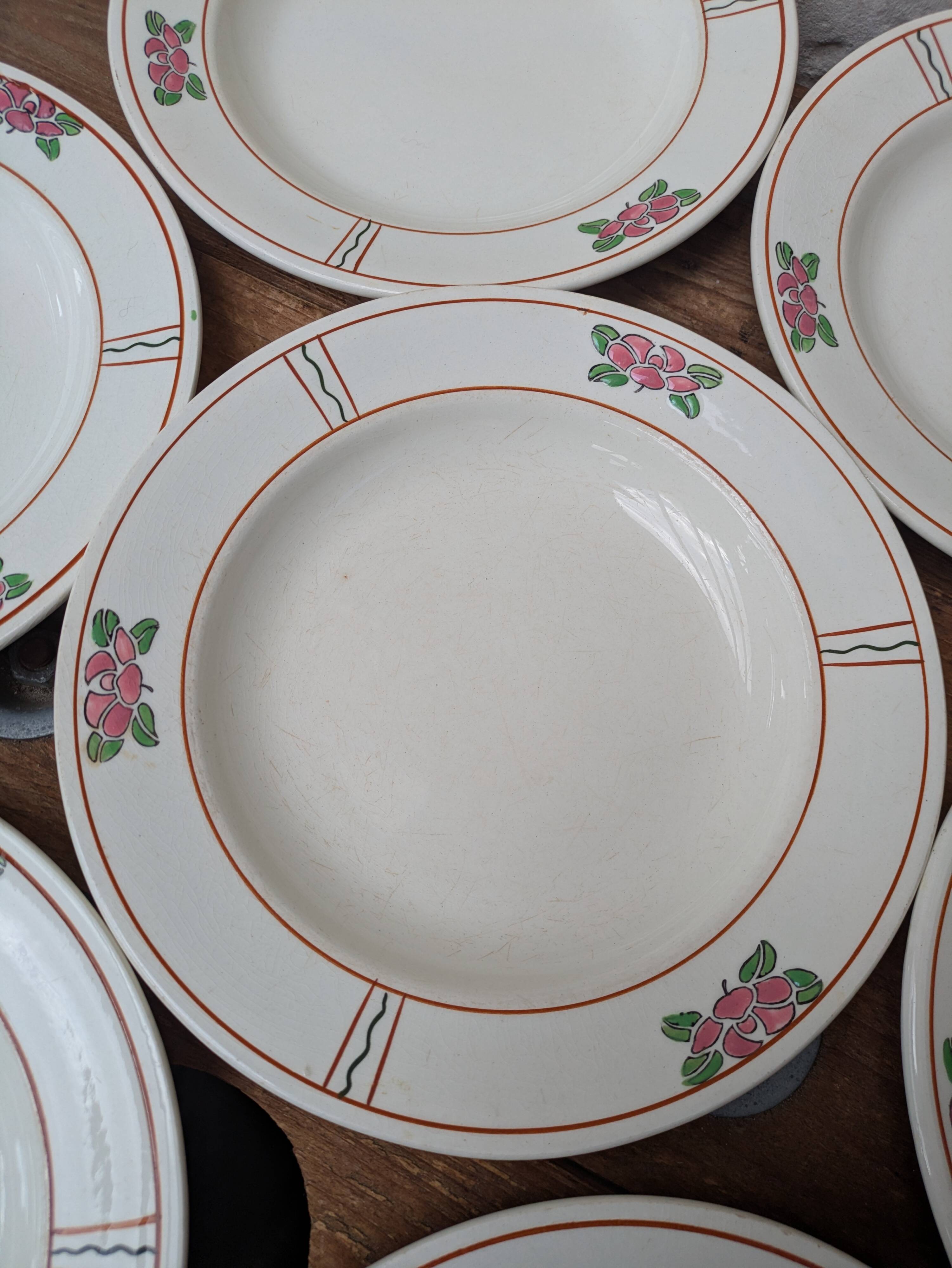 7 old deep plates in Salins earthenware model Nénuphar 24.5cm