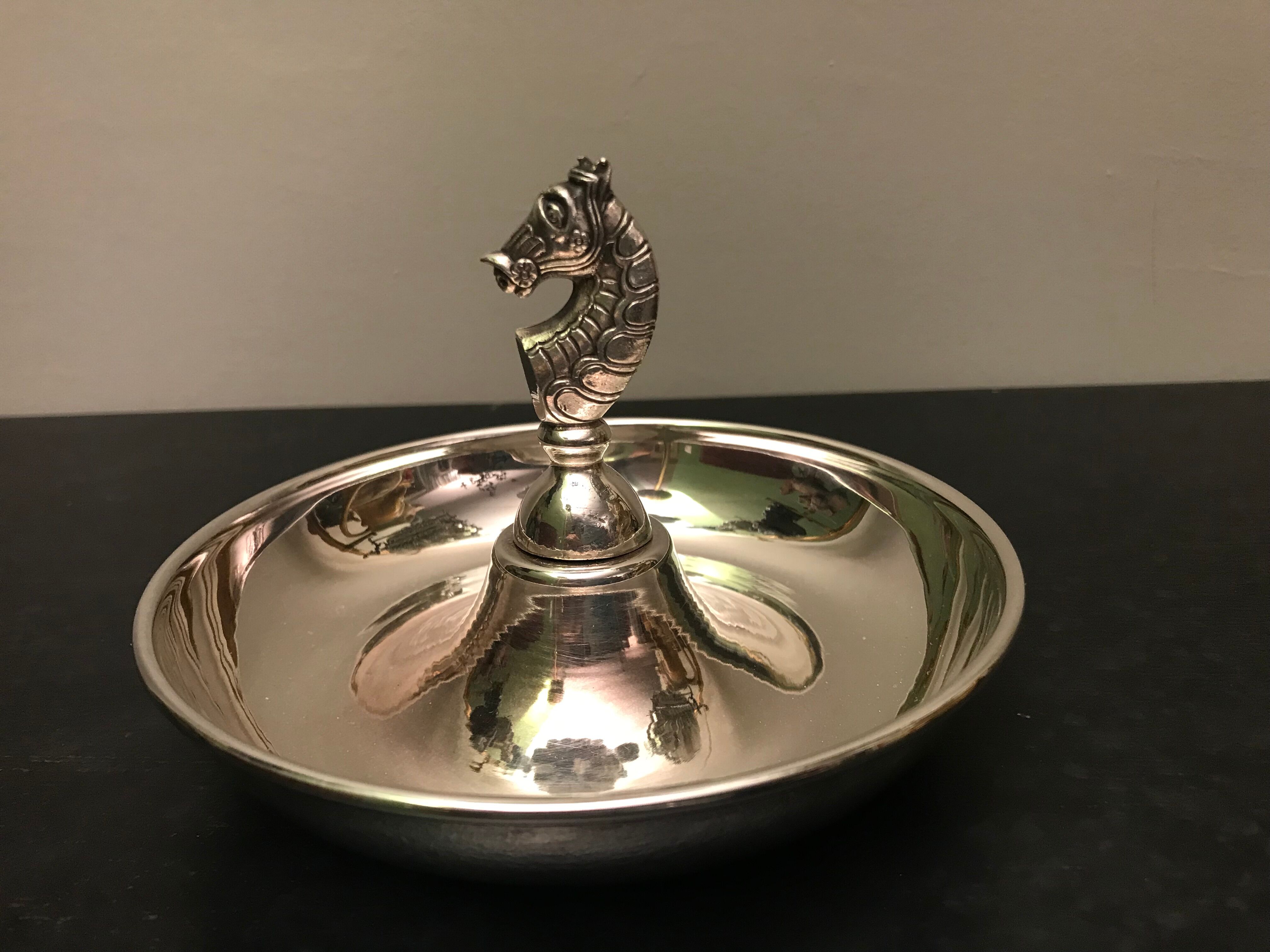 Silver metal horse ashtray