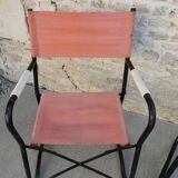 Pair of folding armchairs in metal and fabric 60s
