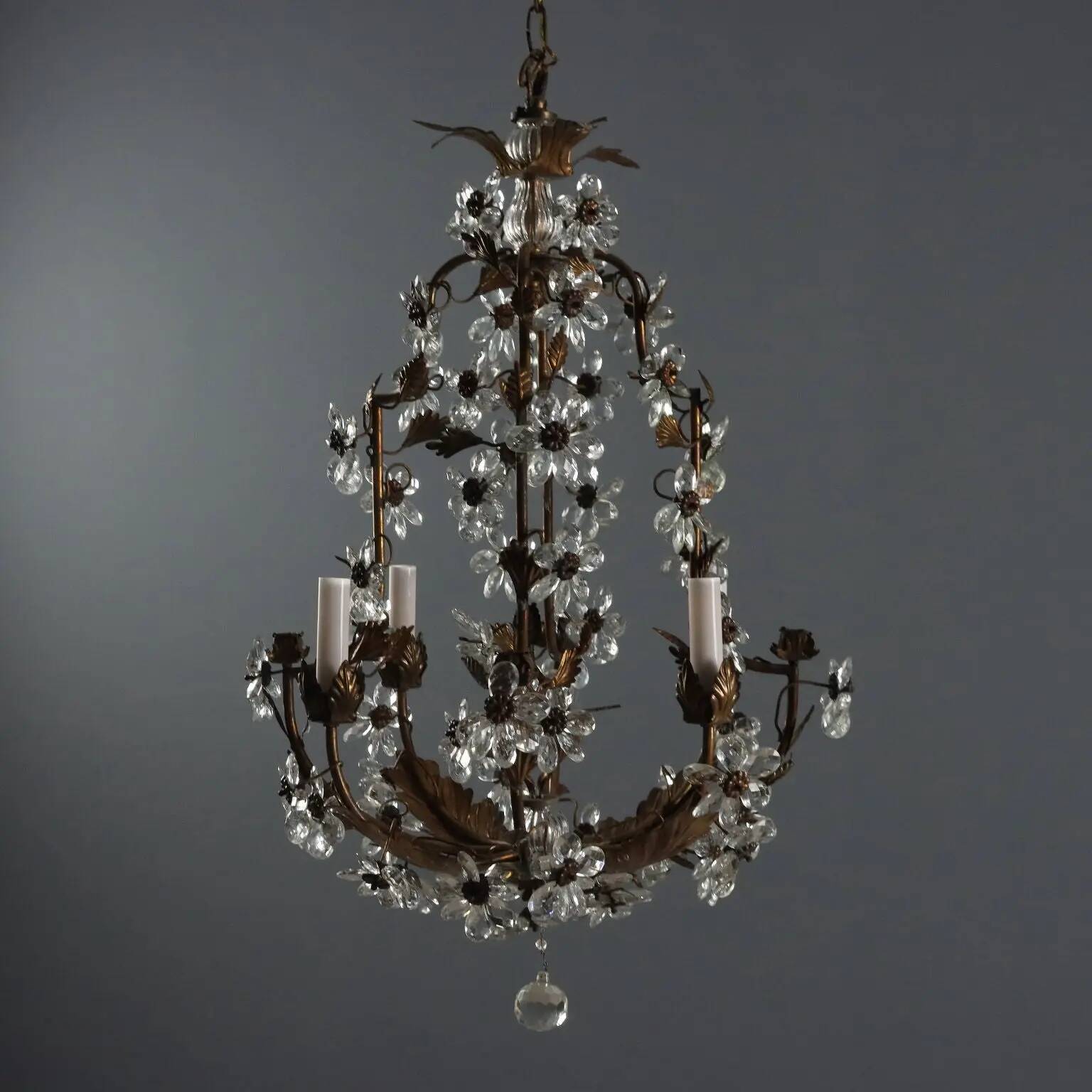 Antique golden metal chandelier, Italy, 20th century
