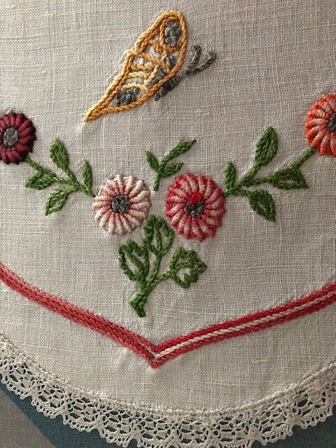 old oval placemat embroidered hand