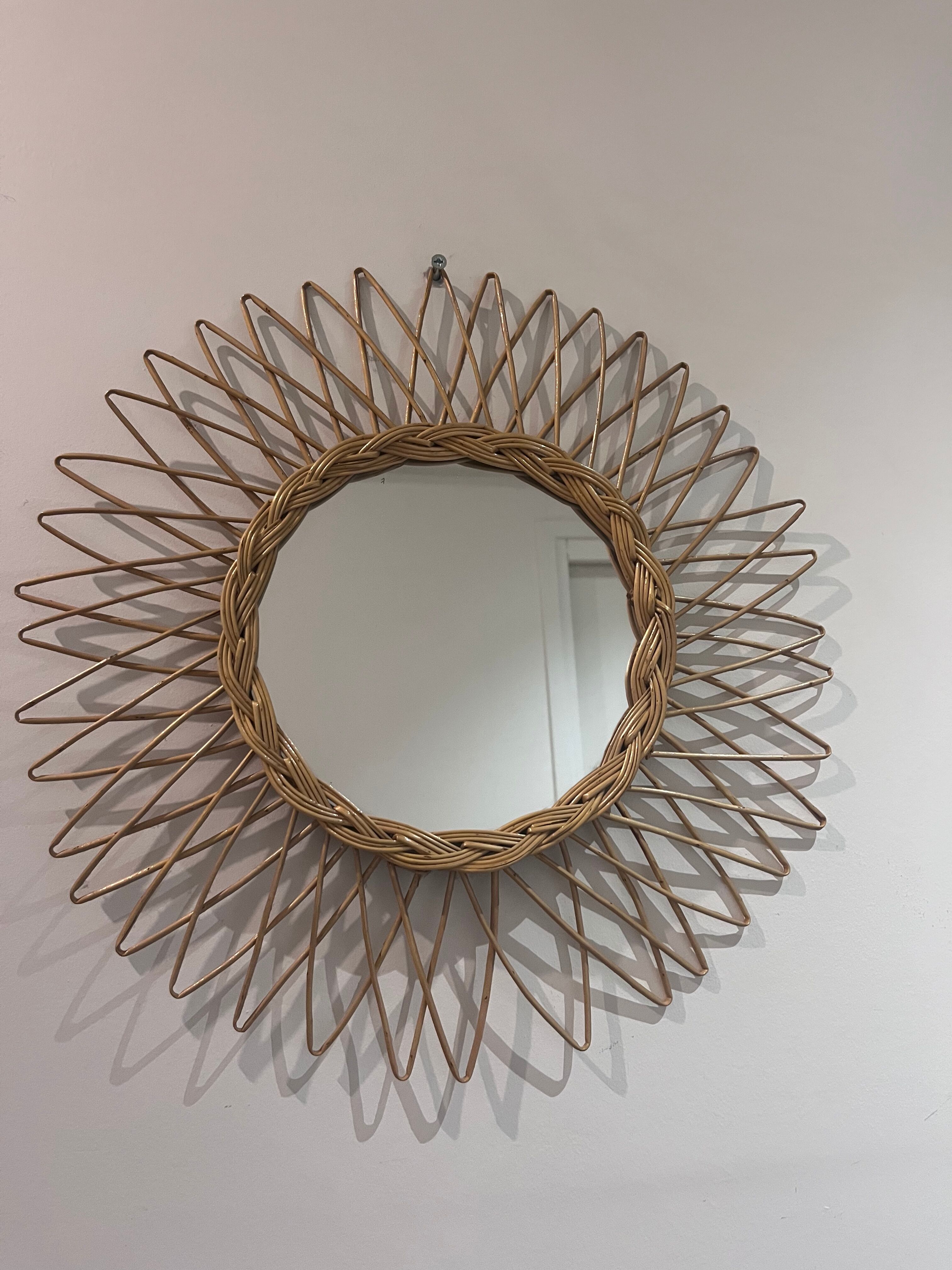 Miroir rotin vintage, 40 cm