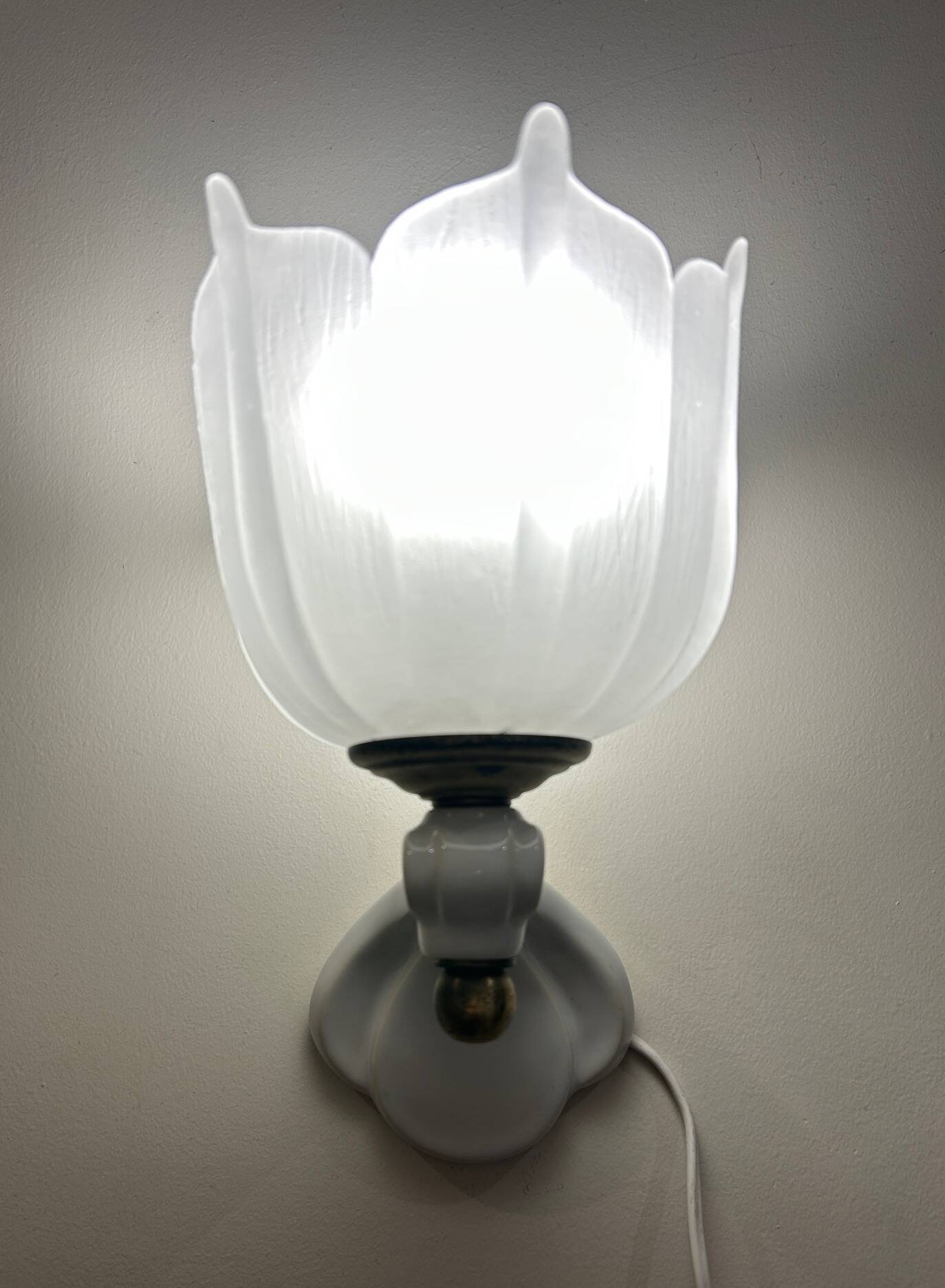 pair of ceramic and frosted glass wall lights 1950