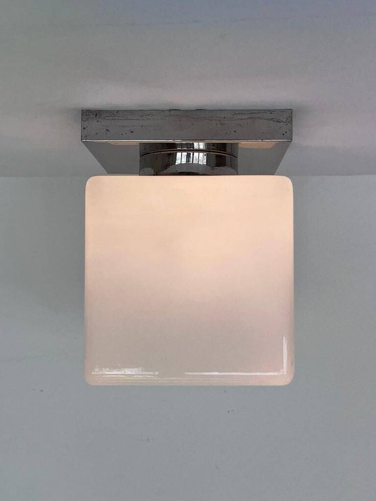 Ceiling lamp / flush mount 'Bauhaus in chrome and glass, 1930s
