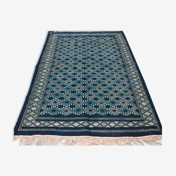Tapis bleu rayé, tapis kilim style berbère fait à la main , tapis marocain béni ourain pure laine ,