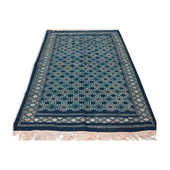 Tapis bleu rayé, tapis kilim style berbère fait à la main , tapis marocain béni ourain pure laine ,