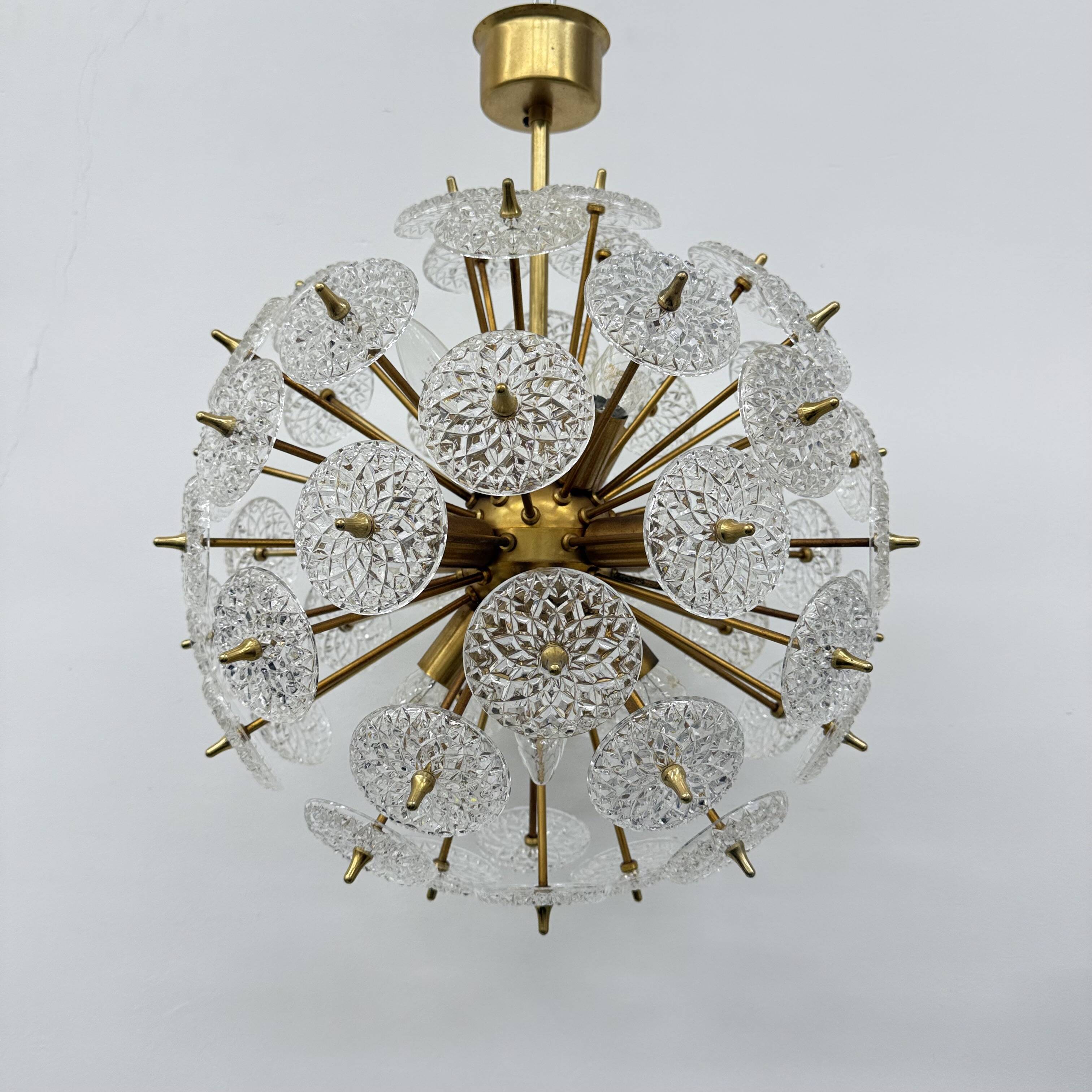 Val Saint Lambert crystal sputnik gold chandelier , 1960’s