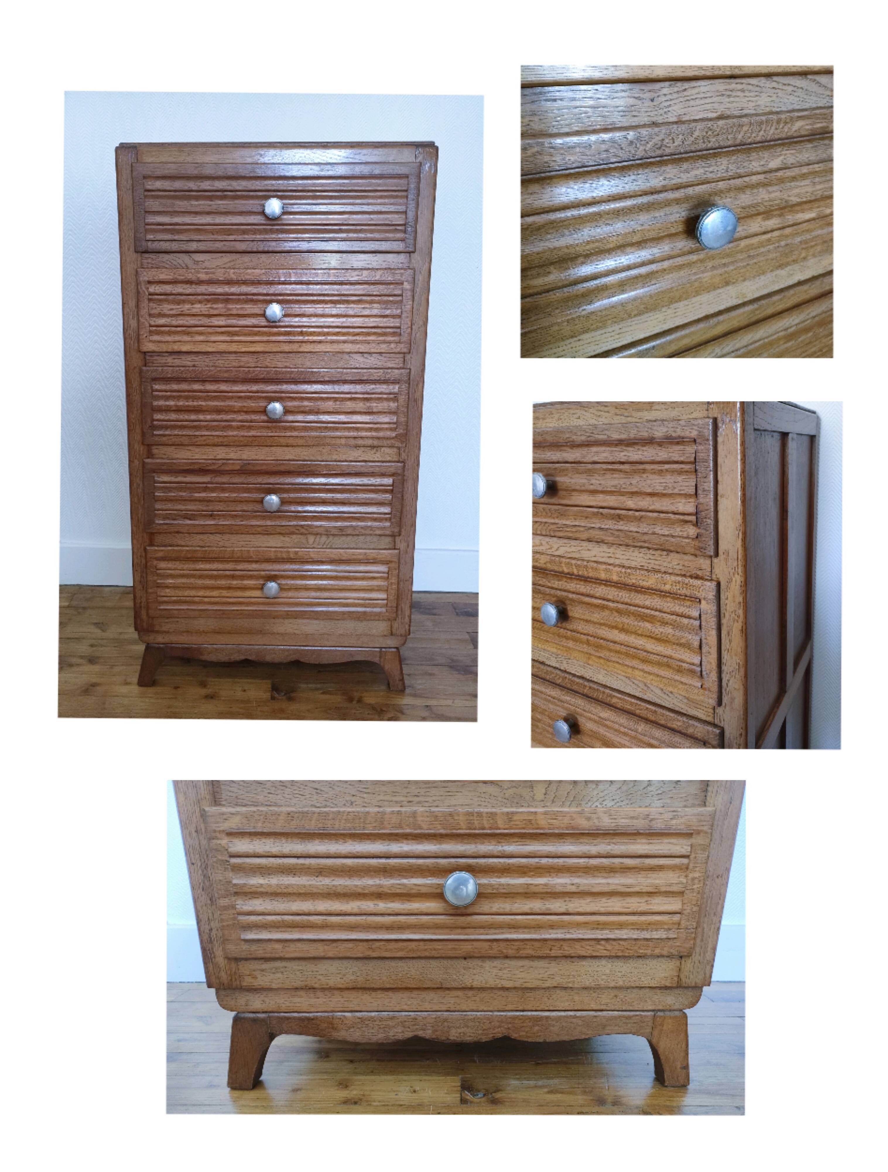 chest of drawers oak five drawers 1950s