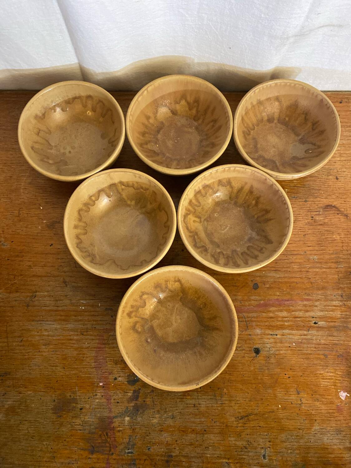 Set of 6 vintage rhodaceram ceramic bowls, beige and brown