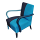 Azure blue Art Deco armchair in wood and cotton, 1920s, fully restored.