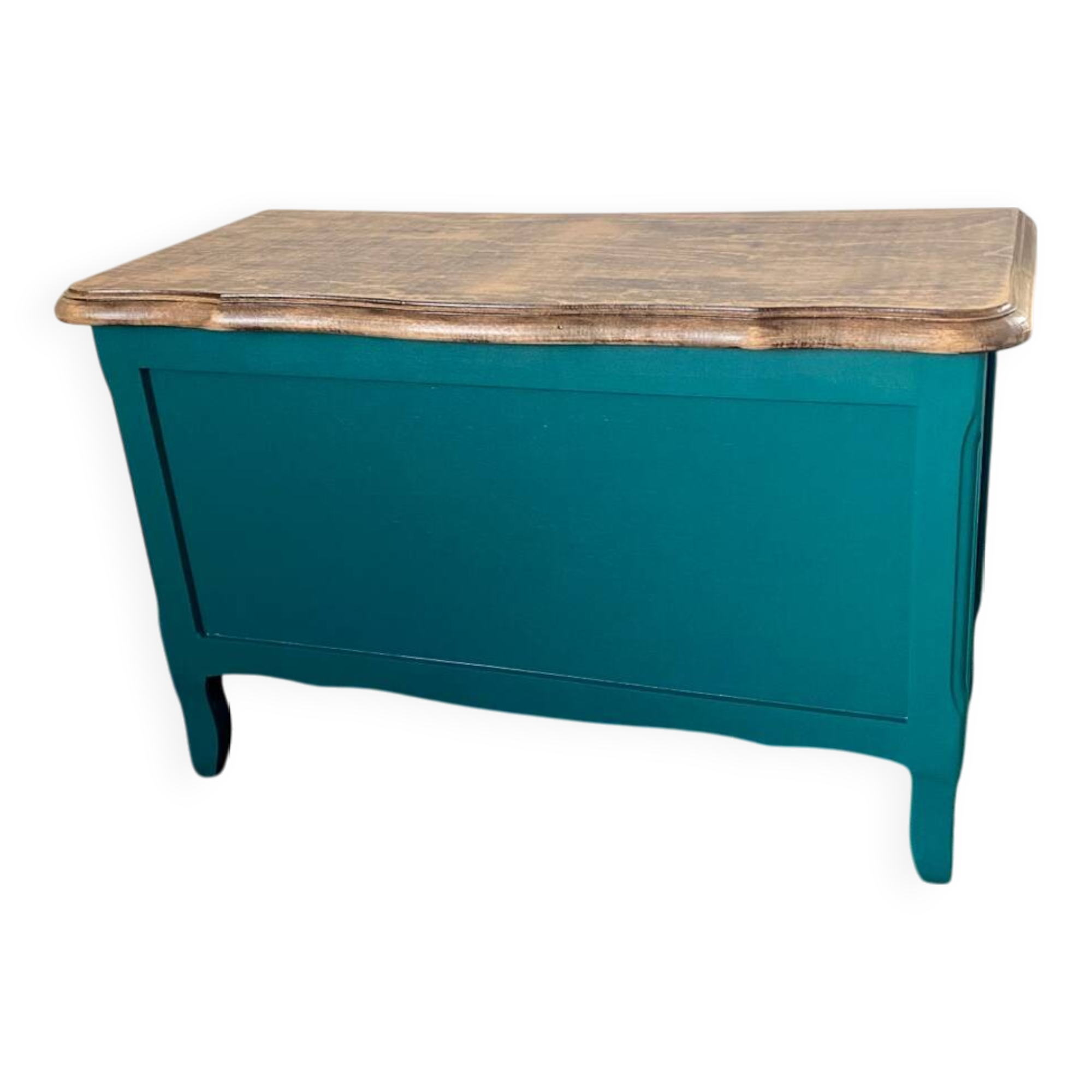 Duck blue and light wood storage chest