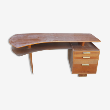 Teck and oak boomerang desk