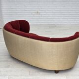 1960s, Danish curved 2-seater sofa, red/beige furniture wool fabric.