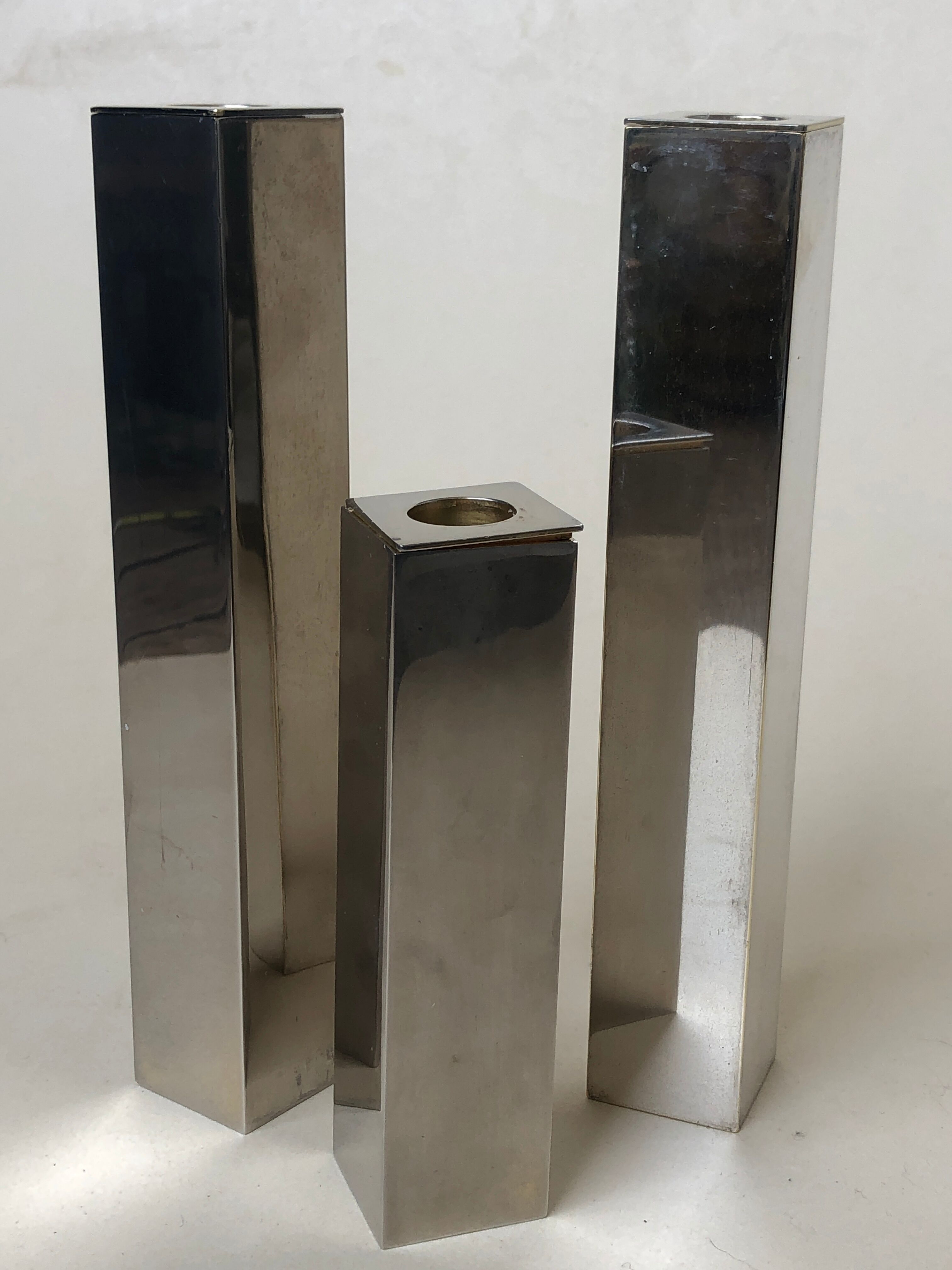 Set of 3 candle holders silver metal