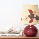 Pink ceramic lamp, herbarium-style lampshade, 70s