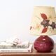 Pink ceramic lamp, herbarium-style lampshade, 70s