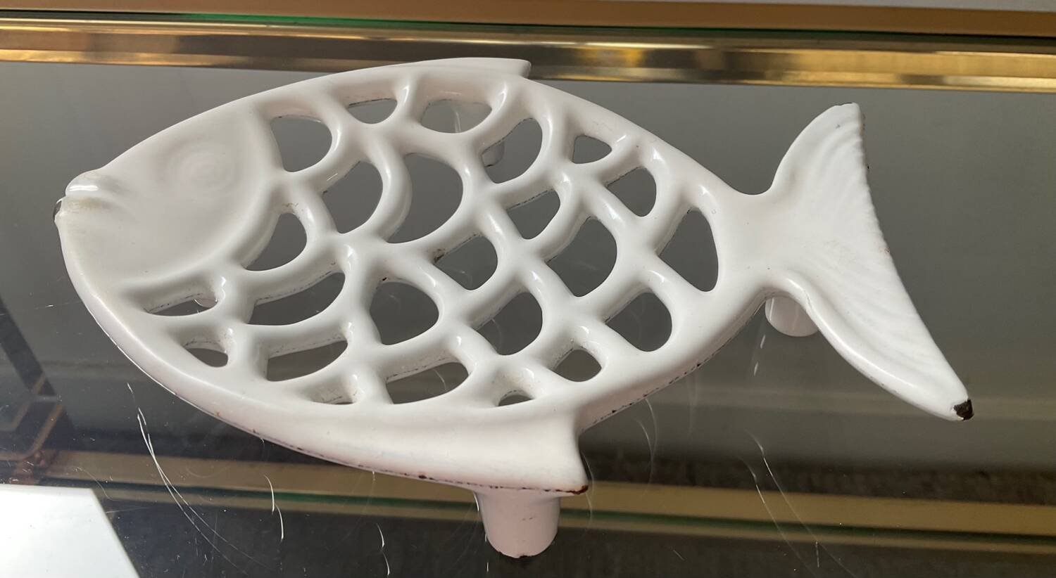 Vintage fish soap dish in enameled cast iron
