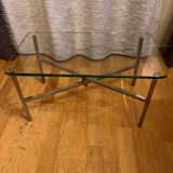 Small chrome and glass coffee table.
