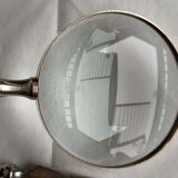 Magnifying glass set and letter opens in silver metal and mother-of-pearl
