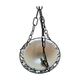Ceiling chandelier metal bronze and beige glass