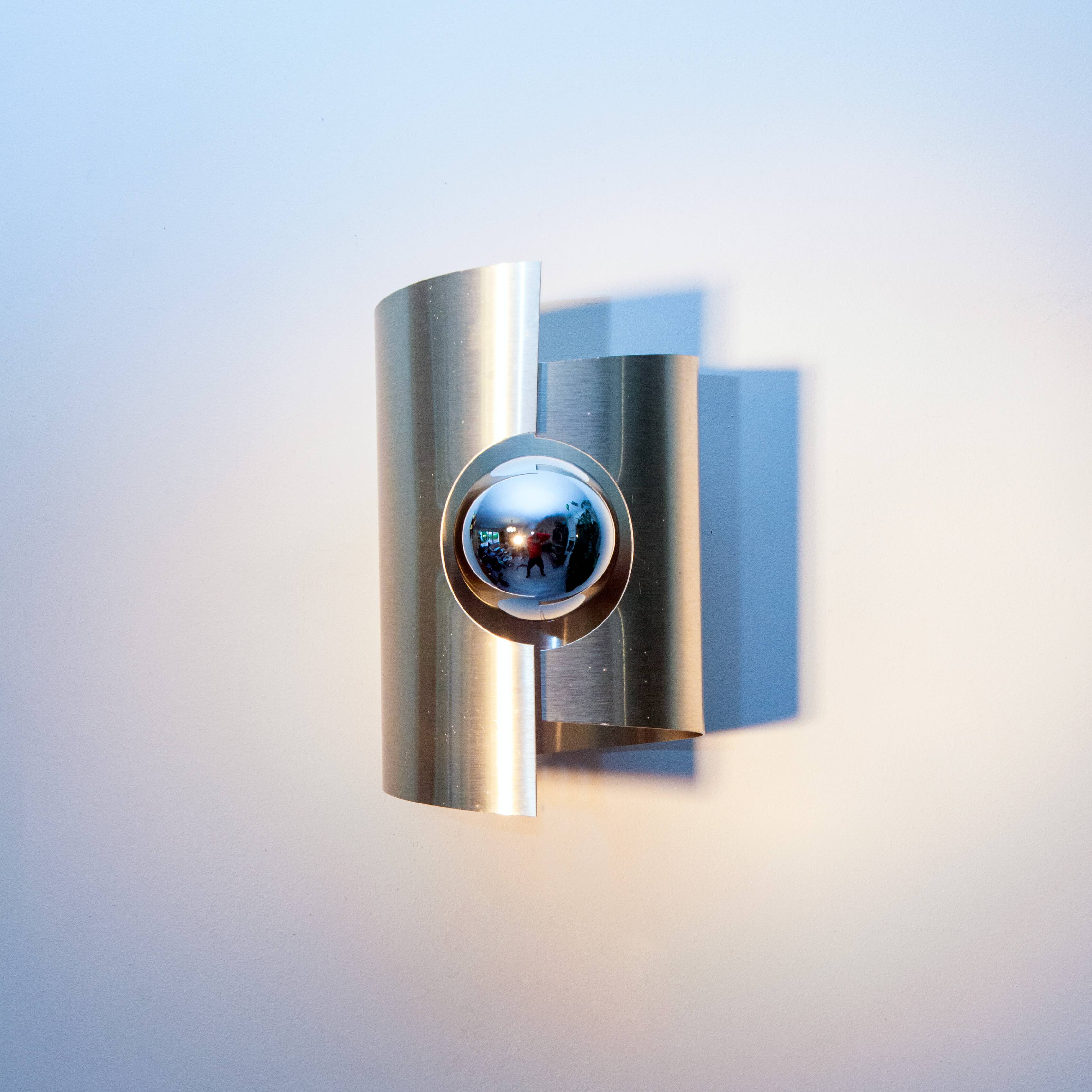Brushed aluminum wall light, space age 70