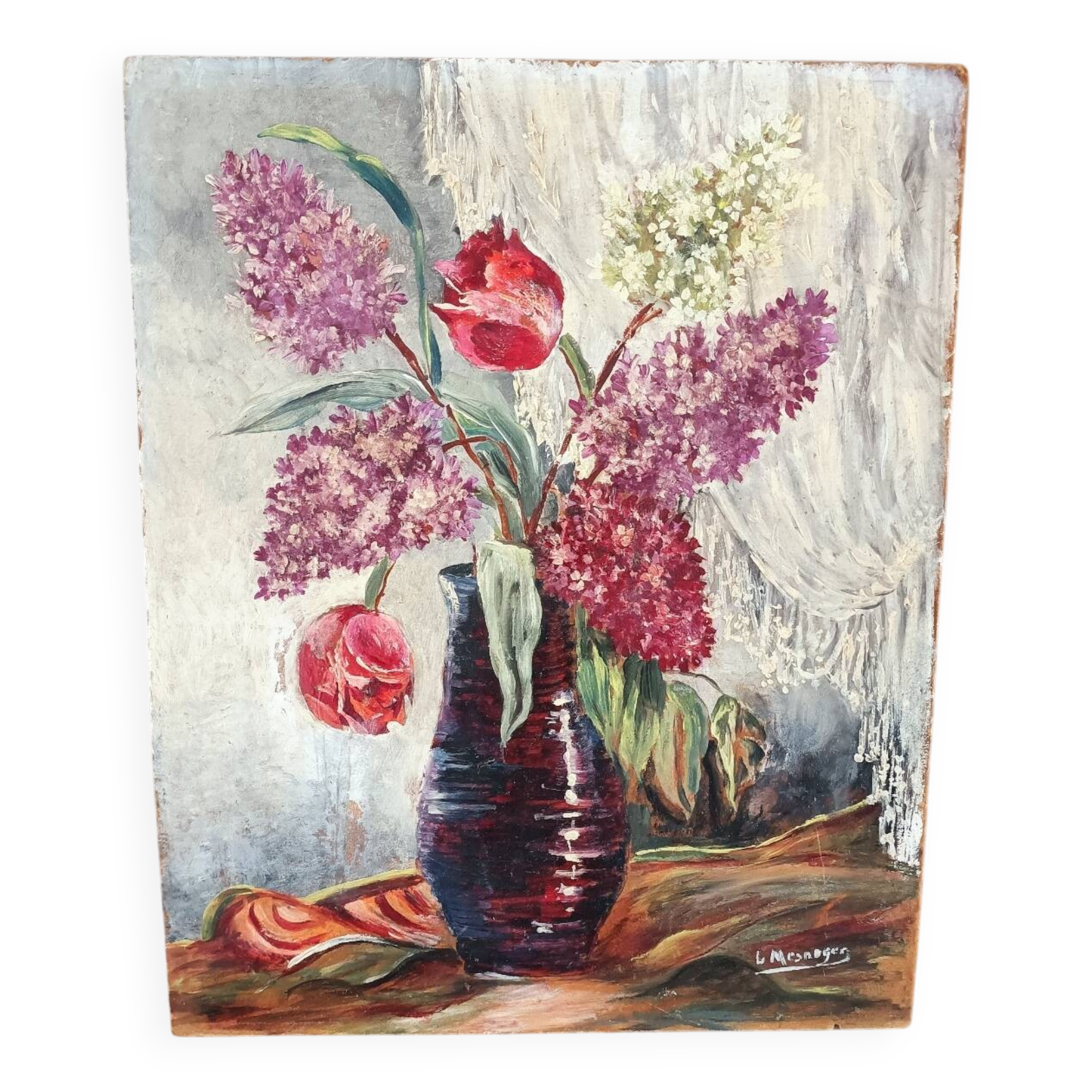 Vintage painting of a bouquet of lilac flowers