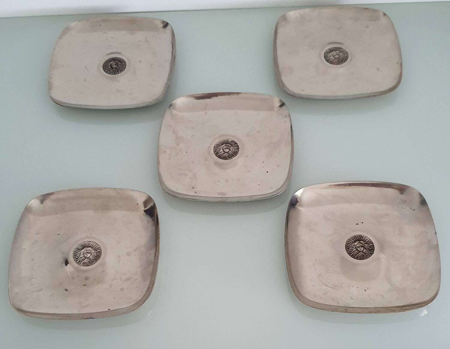 Set of 5 silver metal "Medusa head" trinket trays