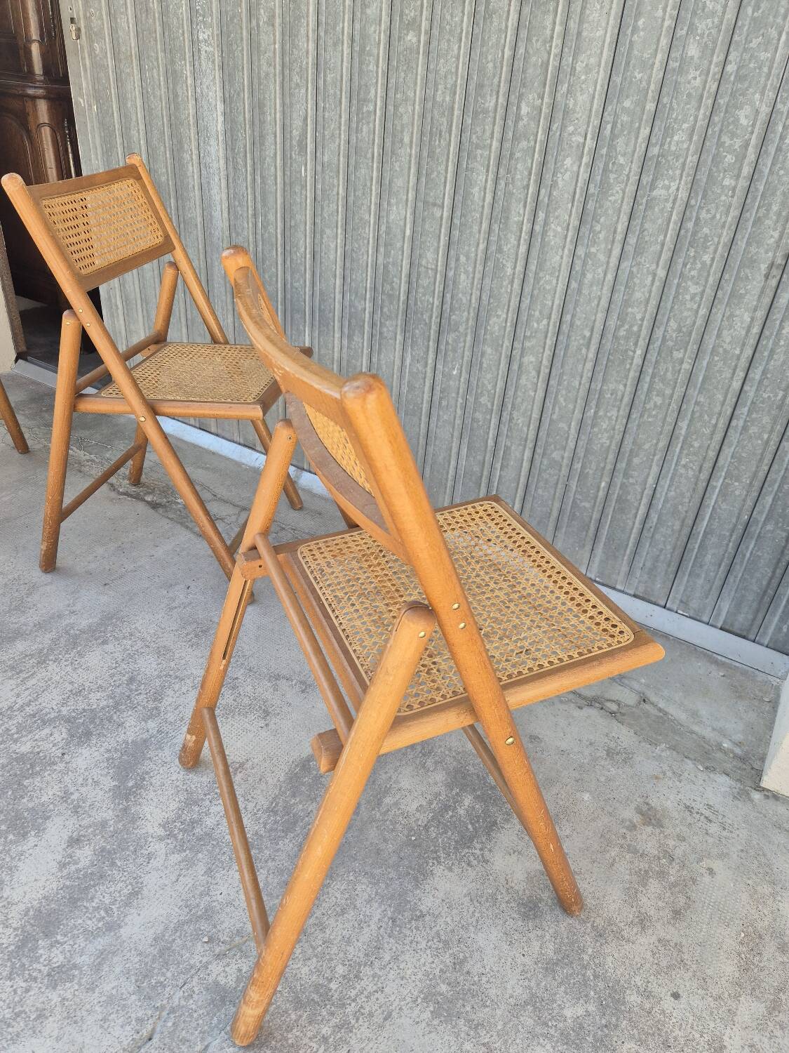 Set of 4 vintage Italian folding chairs in cane 1970s