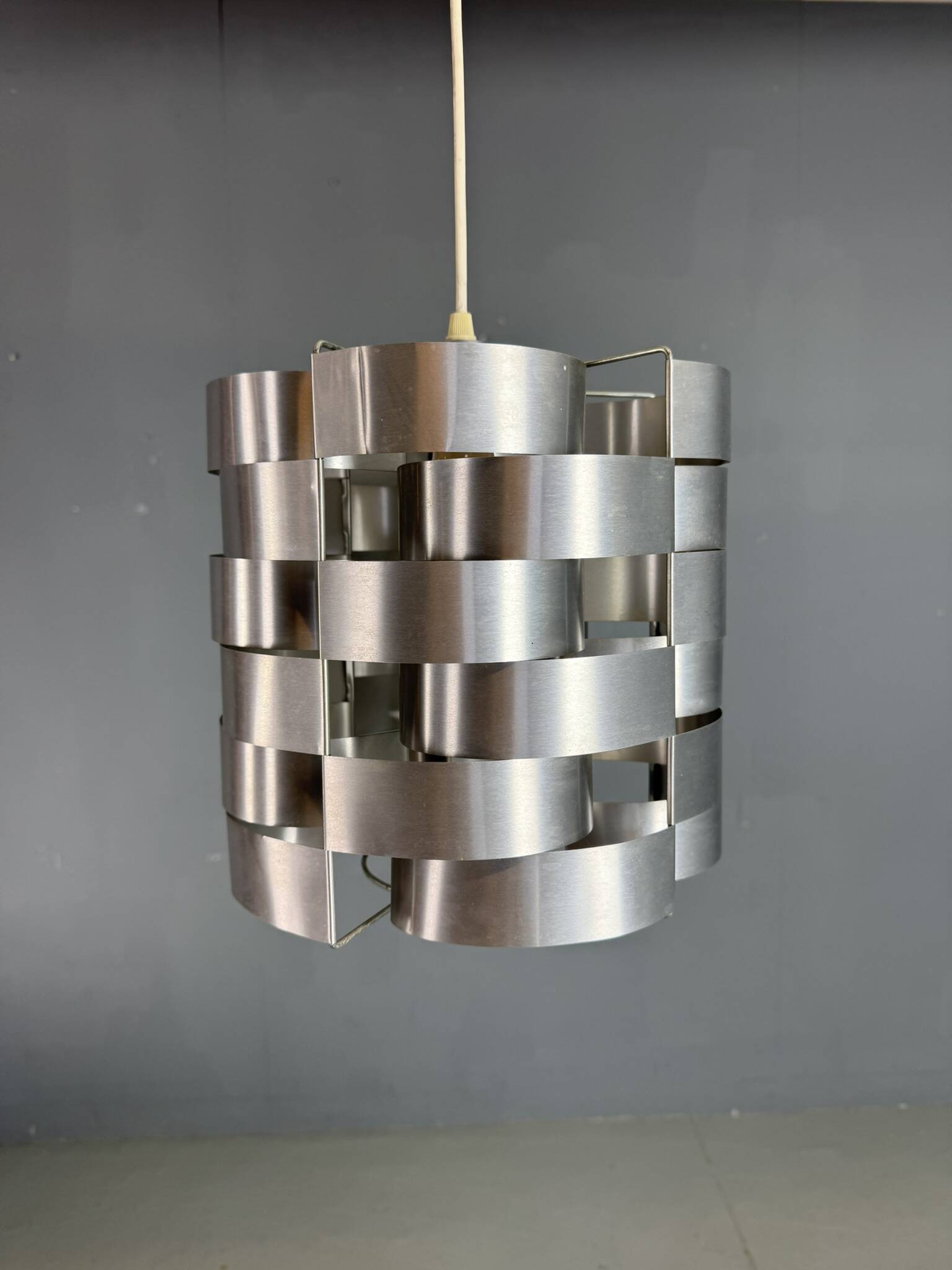 Max Sauze aluminum pendant lamp, mid-century modern, France, 1970s