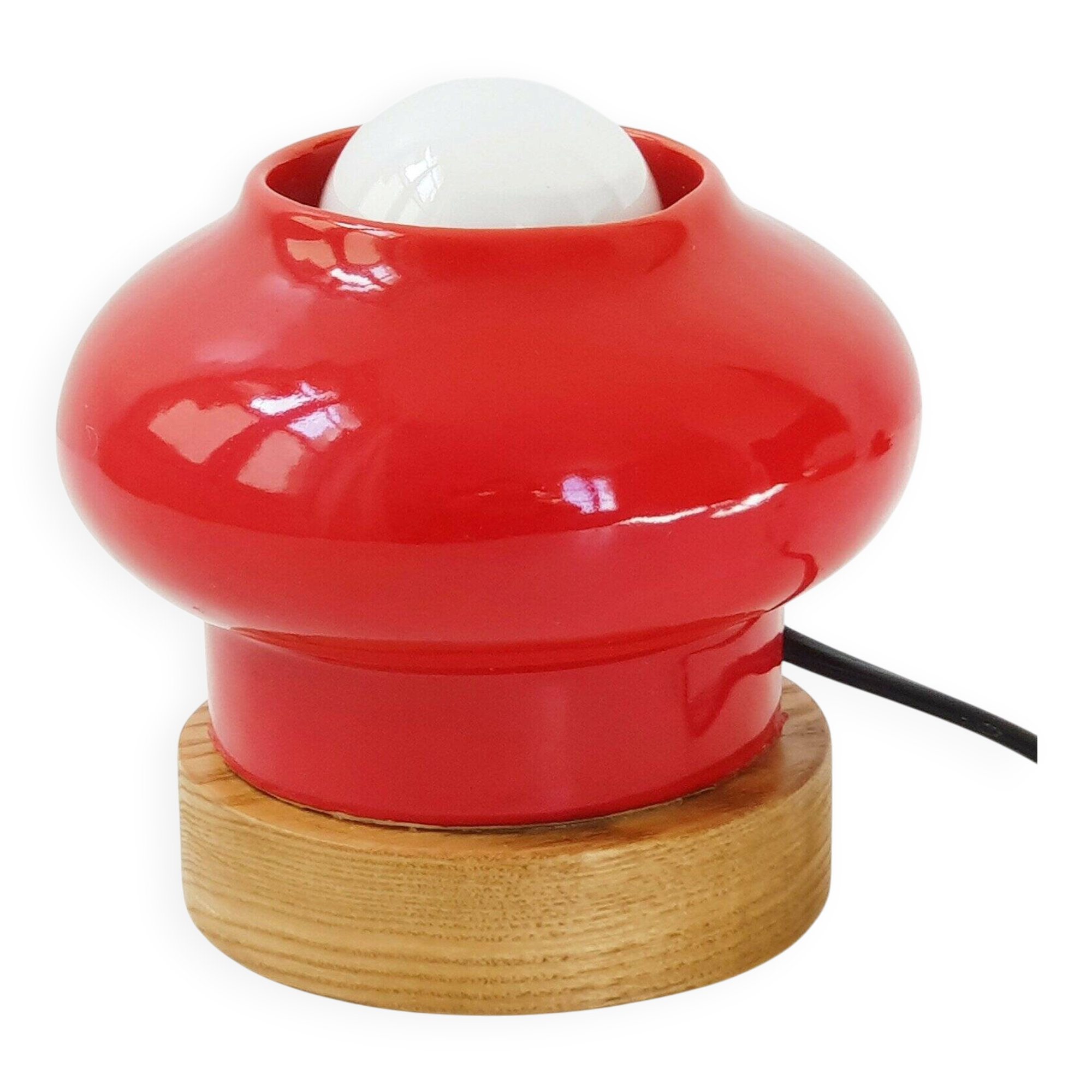 Vintage 1960 red ceramic table lamp Porcelain