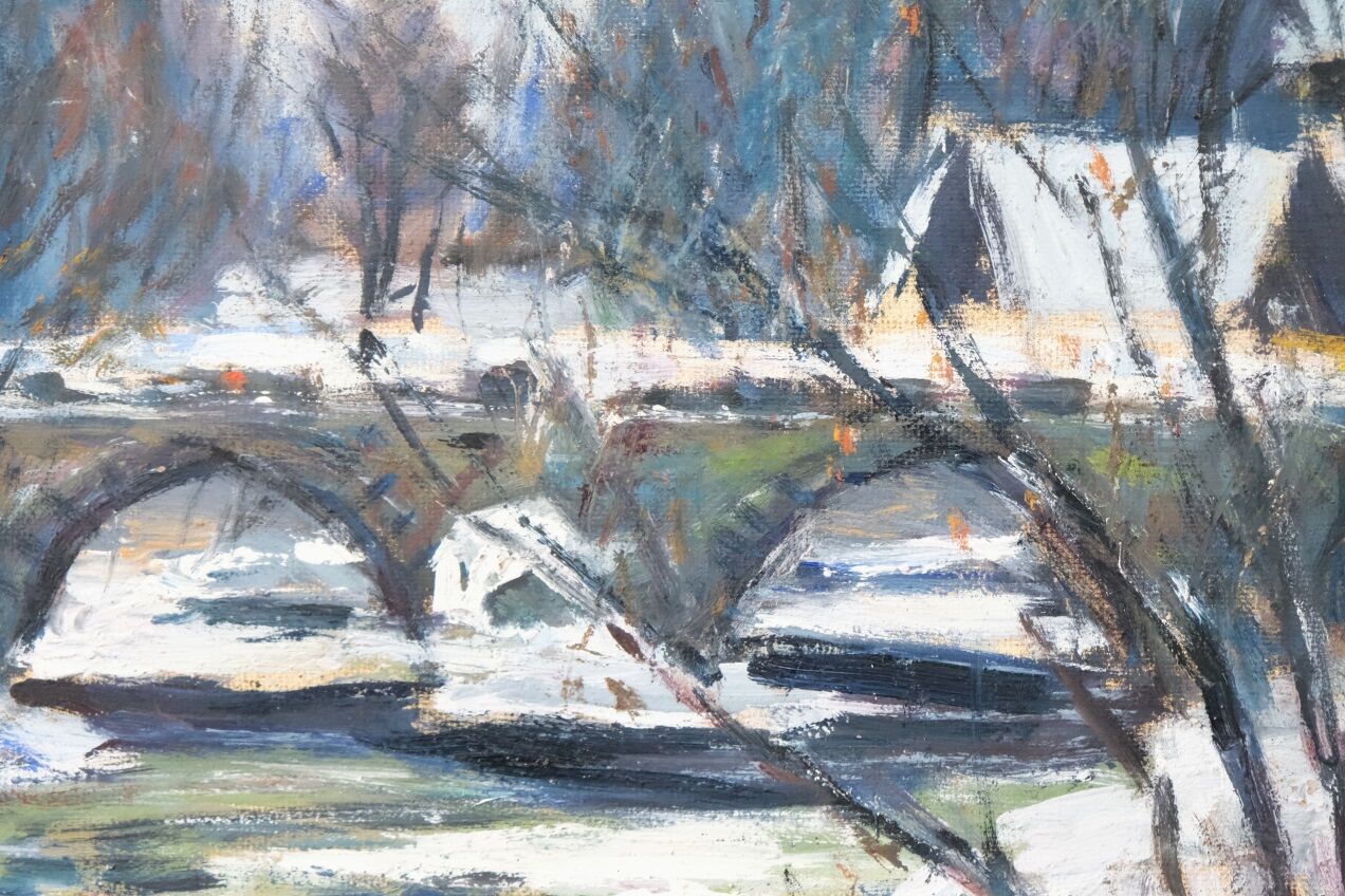 Gideon isaksson (1911-1980), scandinavian modern landscape, 1960s, oil on panel, framed