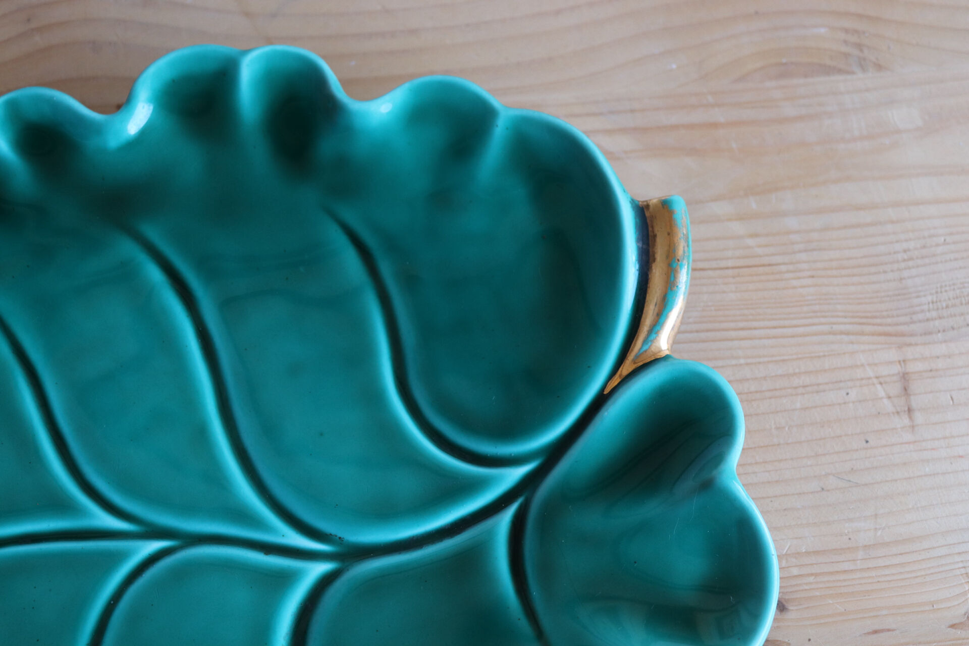 Large green ceramic leaf dish Vallauris