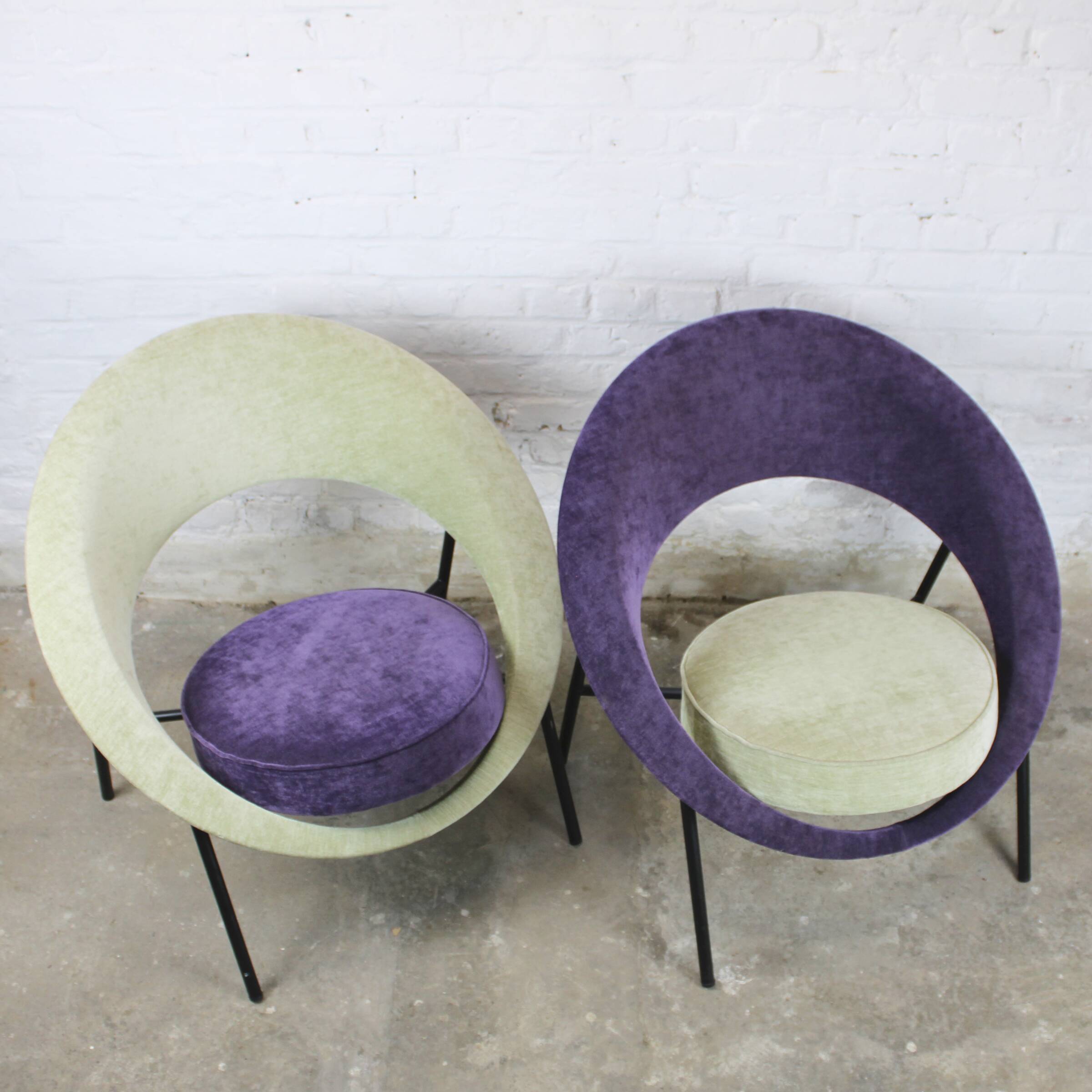 Pair of Burov "44" or "Saturne" armchairs by Geneviève Dangles and Christian Defrance