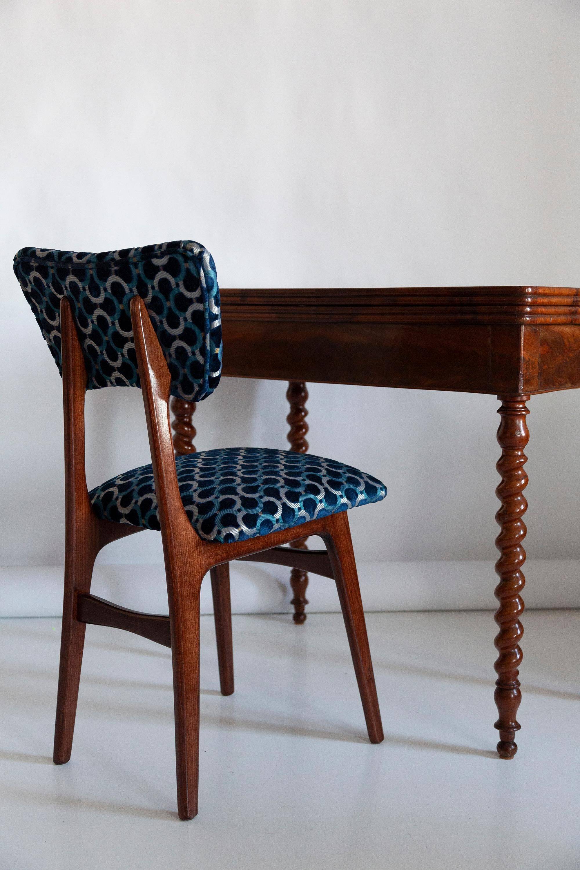 Chaise Butterfly Mid-Century en Velours Scarabeo Bleu et Bois Foncé, Europe, 1960