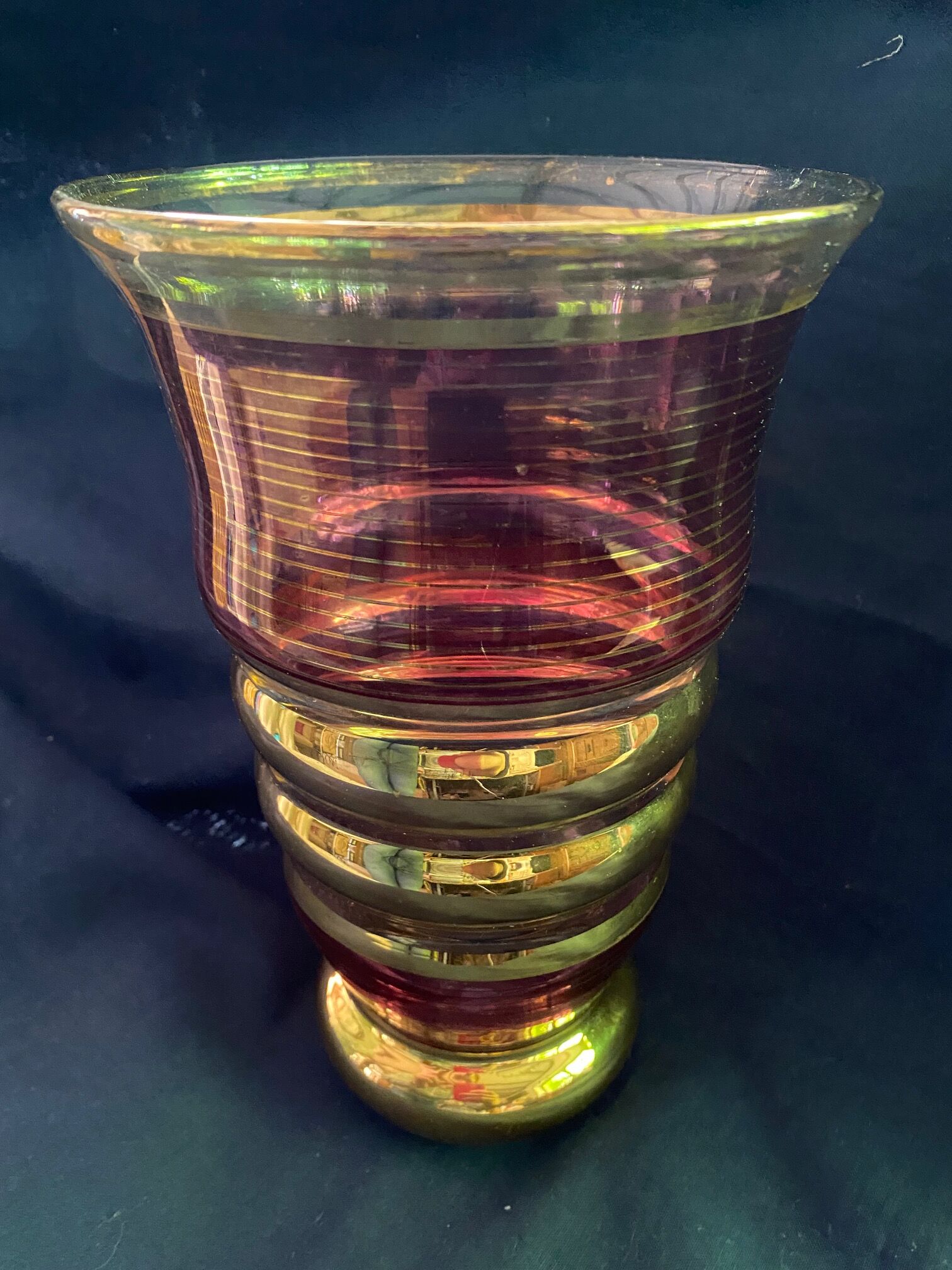 art deco vase in fuchsia & gold glass cira 1930 - belgian glassware (boom/doyen/laeken)