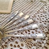 6 silver-plated metal soup spoons, 12g, art nouveau