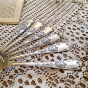 6 silver-plated metal soup spoons, 12g, art nouveau