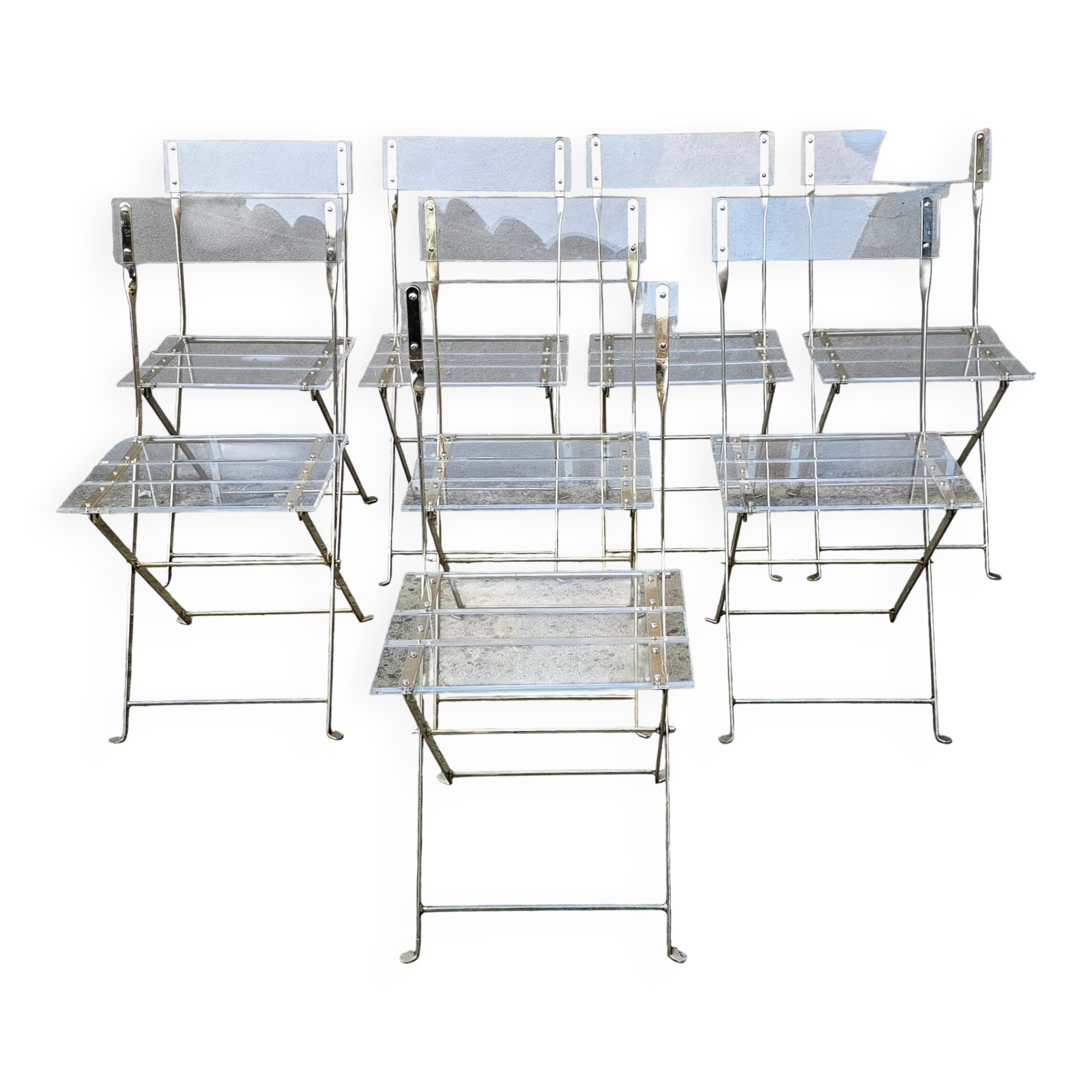 Set of 8 folding plexiglass chairs, Yonel Lebovici and Bernard Berthet, 1970
