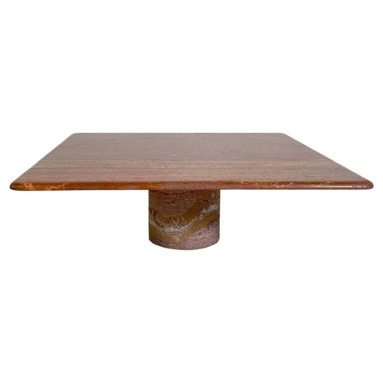 Red travertine coffee table attributed to Angelo Mangiarotti, Italy, 1970s