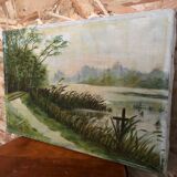 Tableau huile sur toile C. Guyon Campagne en hiver XIXeme