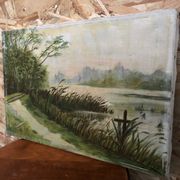 Old painting oil on canvas C. Guyon campaign in winter XIXth