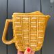 Vintage Mustard Yellow Ceramic Jug, Barbotine Pitcher with Basket Pattern