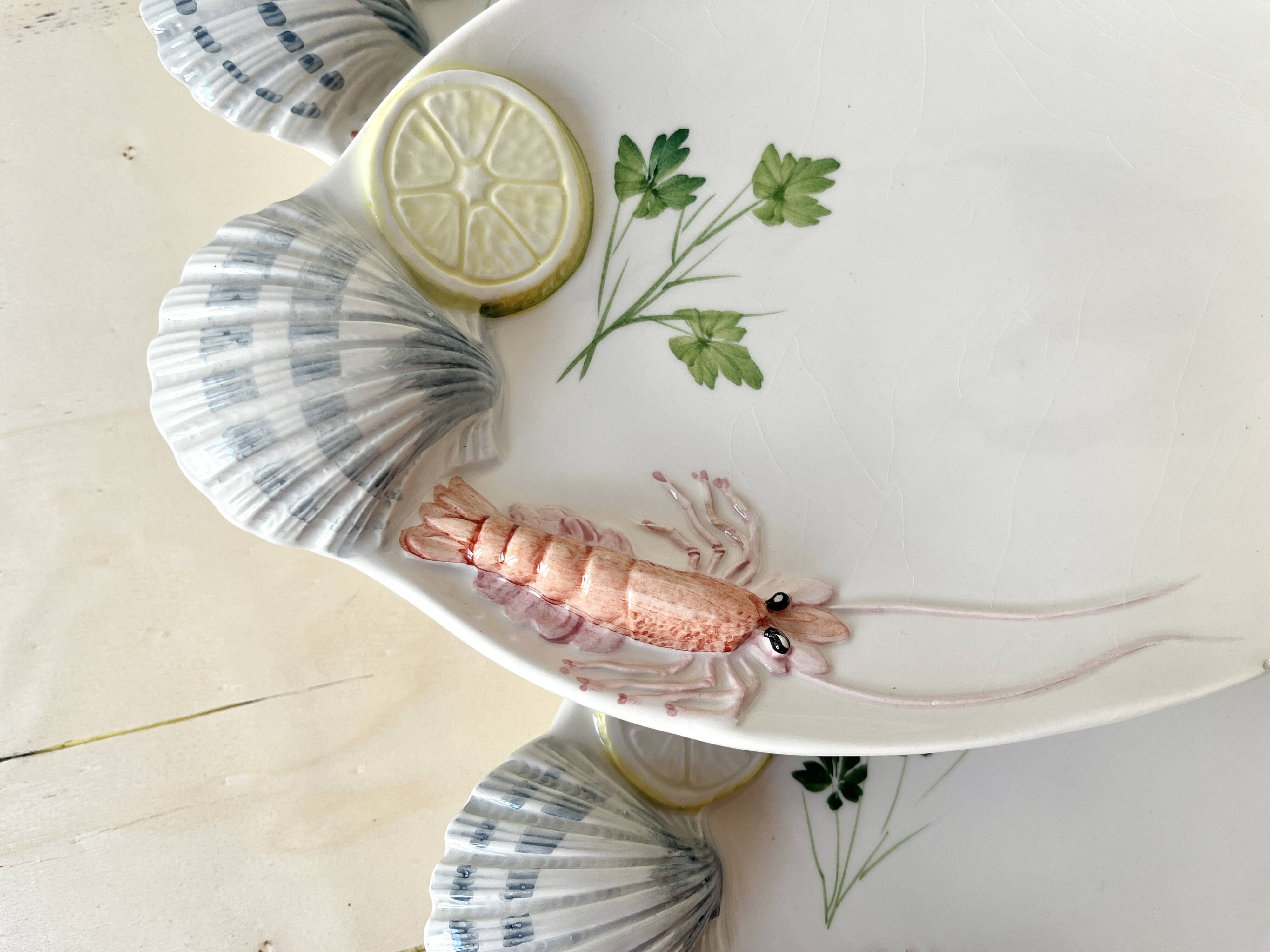Vintage Italian majolica plates, seafood plates.