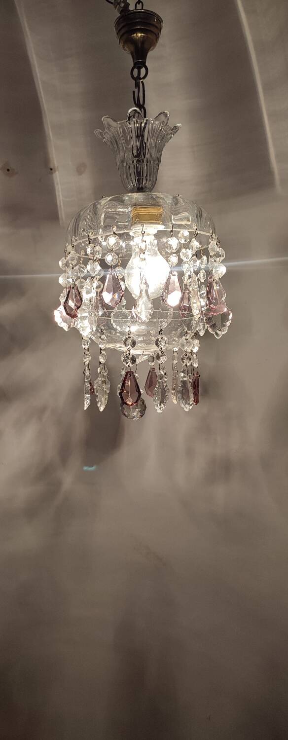 Lámpara de techo de cristales. Francia, 1950s.