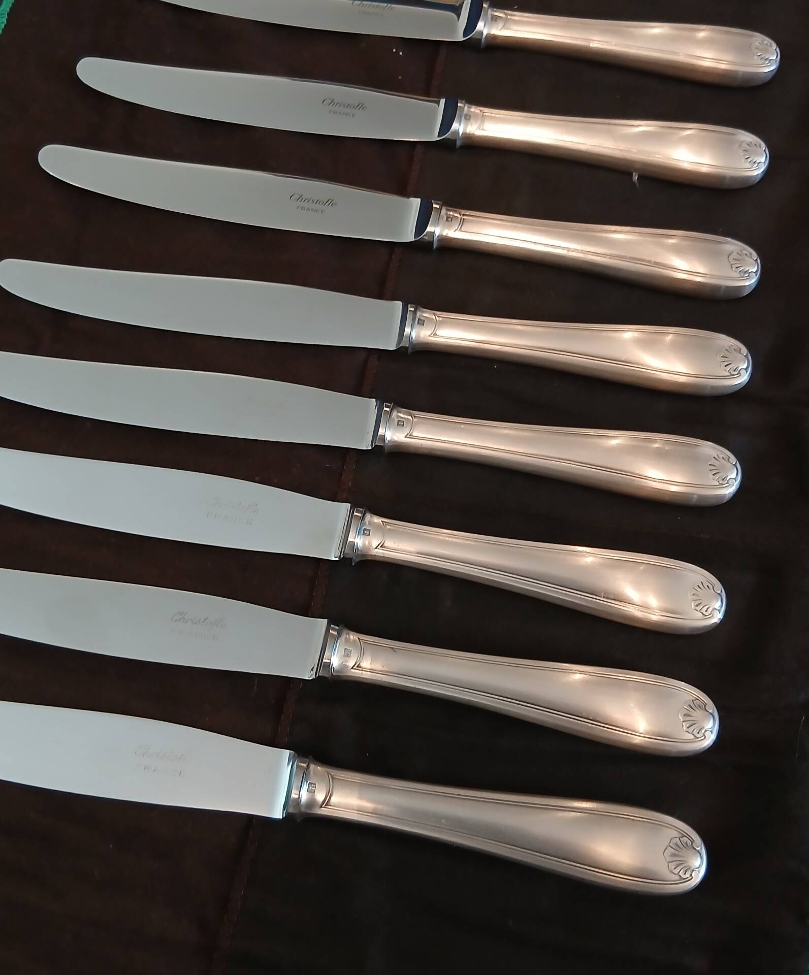 Christofle Vendôme shell 12 large knives silver-plated